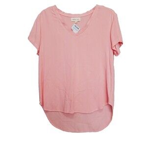 Cloth & Stone Pink Rayon Short Sleeve High-Low Hem V-Neck Top Size Small NWT